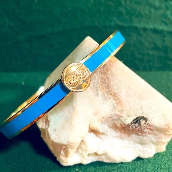 Cole Haan Hinged Bangle Bracelet Blue / Gold - Picture 1 of 8